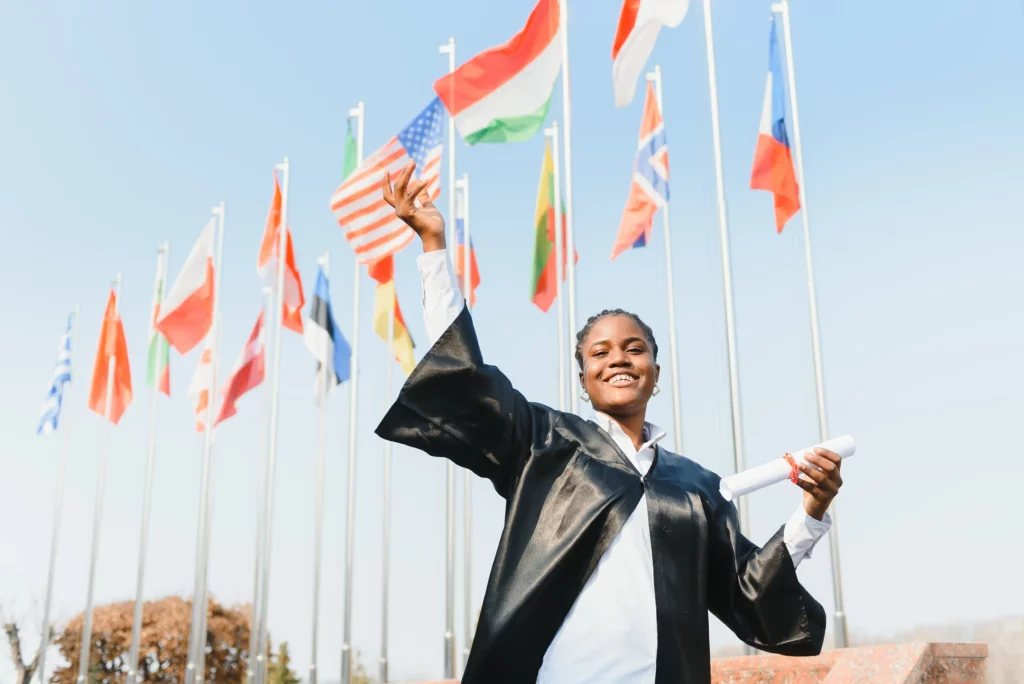 An African graduate finished her study with the support of a study-abroad scholarship.